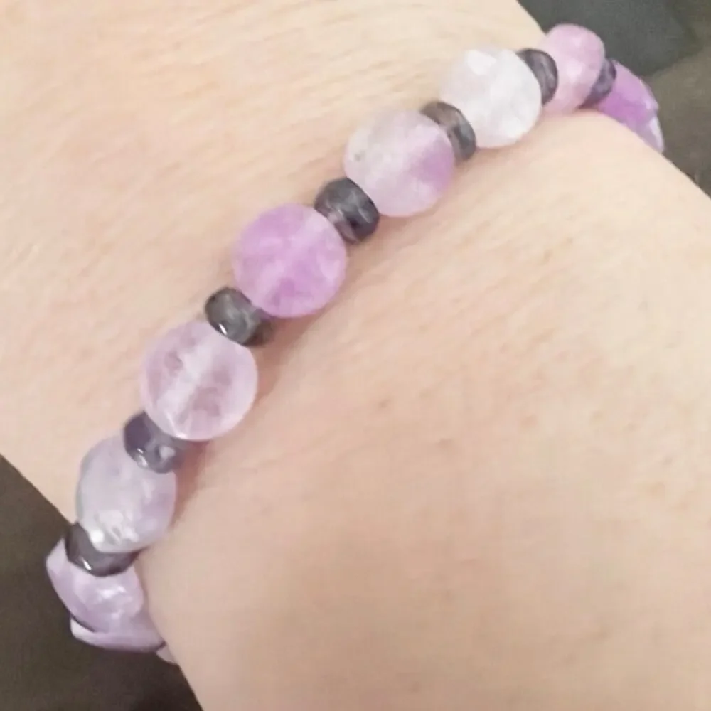 Second Bloom Studio Artisan Rose Quartz Iolite Stretch Bracelet 6.75